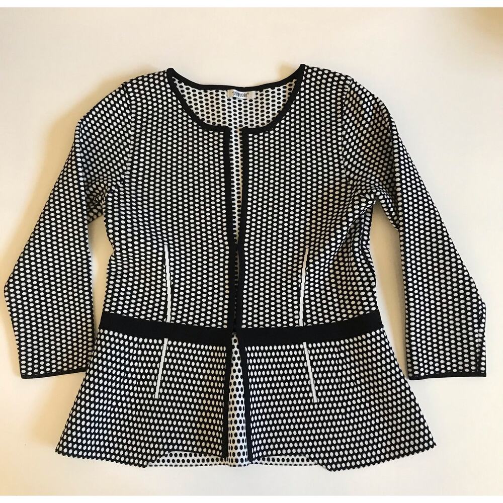 Elisa Landri Black White Fitted Sweater Top Peplum Size Medium Made in Italy EUC